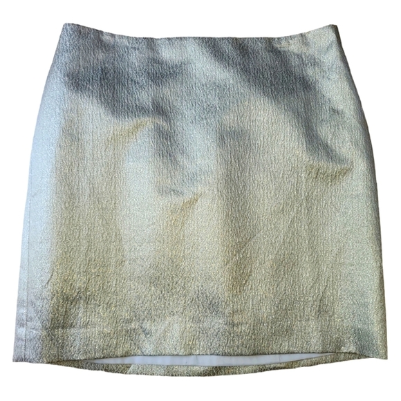 NWT Reg $95 Ann Taylor Silk Petite silver Gold metallic skirt size 8P - Picture 2 of 6